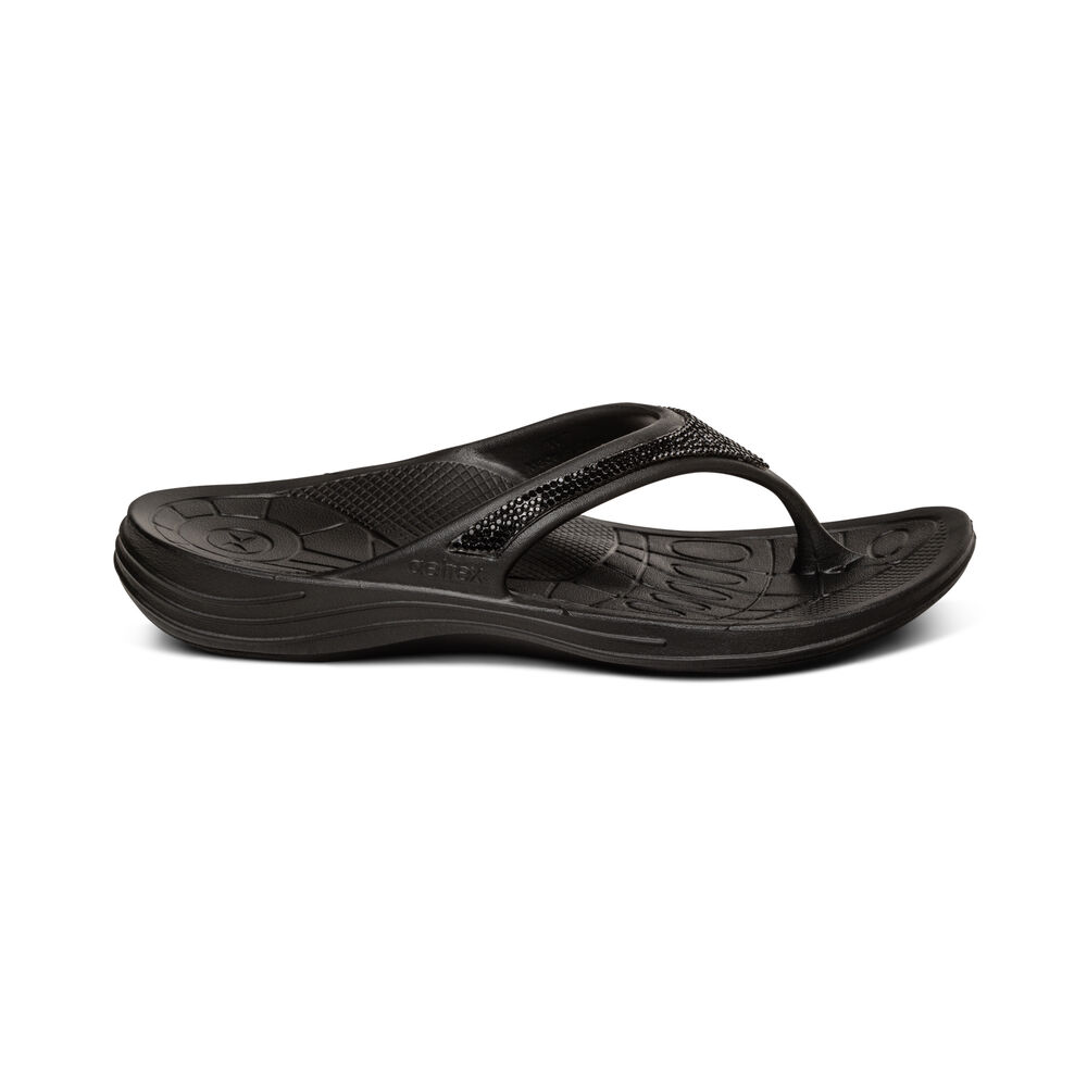 Aetrex Women's Fiji Orthotic Flip Flops - Black | USA ZAG3T81